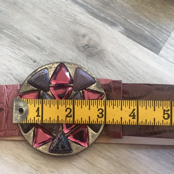 Garuglier’s leather belt XL maroon purple stones silver buckle made in … - Picture 12 of 17